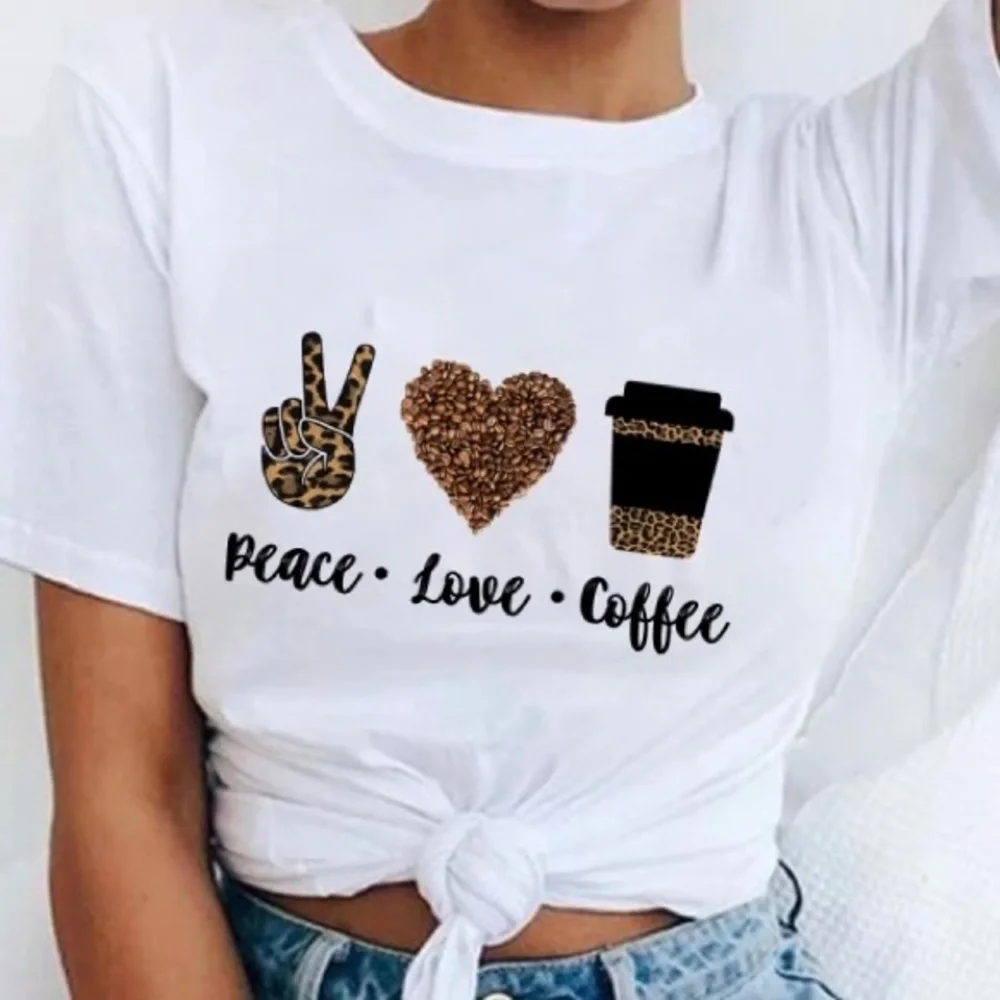Leopard print PEACE•LOVE•COFFEE Women’s Fashion T-shirt Size S - Picture 1 of 7